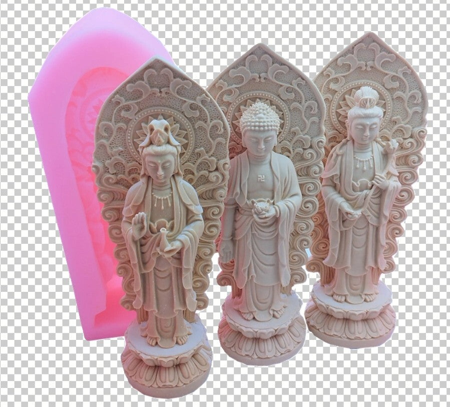 3-Piece 3D Silicone Mold Buddhist Western Trinity Shrine DIY Buddha Statue Decoration -