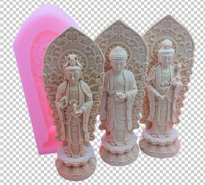 3-Piece 3D Silicone Mold Buddhist Western Trinity Shrine DIY Buddha Statue Decoration -