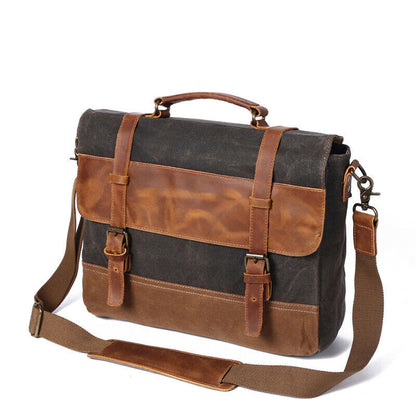 Vintage Water Resistant Waxed Canvas Shoulder Bag Crossbody Messenger Briefcase