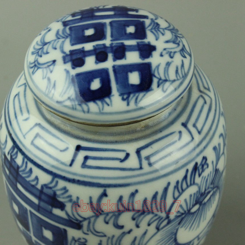 3.9" Old China Handwork Blue and White Porcelain Vase Double Happiness