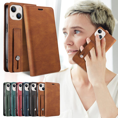 iPhone17/16/SE Wrist Strap Leather Cover Samsung S25 Flip Cover