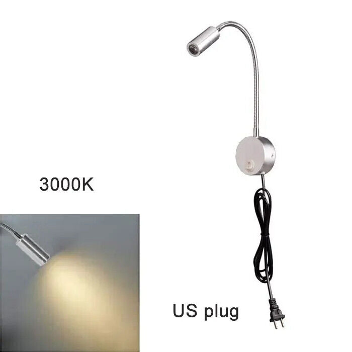 LED Reading Lights AC100-240V Silver Aluminum Gooseneck Bed Headboard Desk Lamps