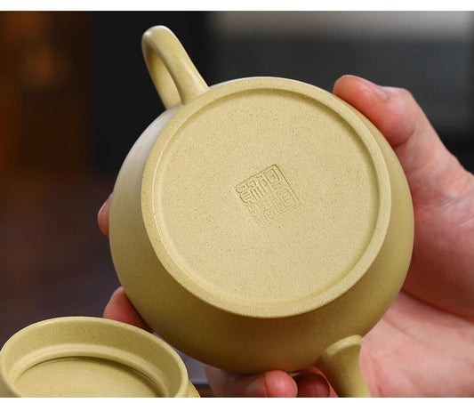 180cc chinese Yixing Handmade Zisha Green Clay Teapot LingHua GongFu Hu Tea Pot