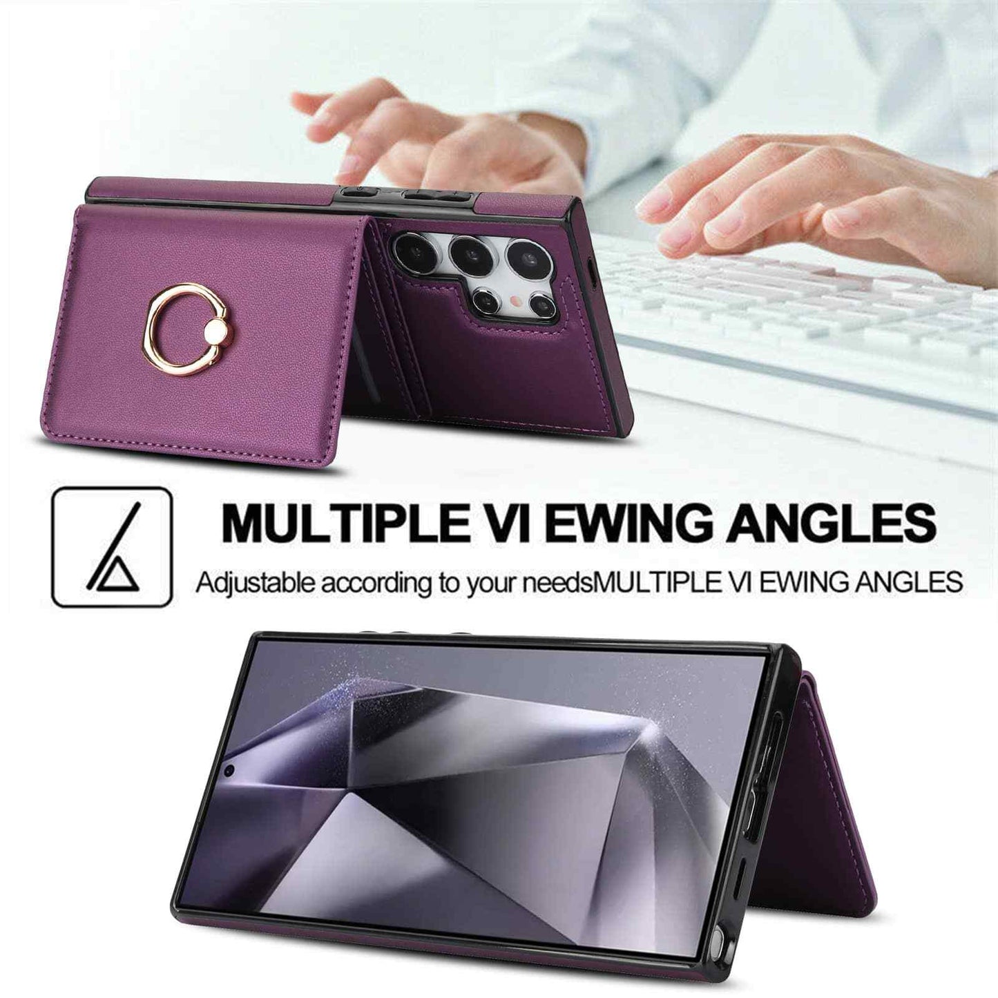 Wallet Case for Samsung Galaxy S25 + Plus Ultra with Card Holder Rotation Ring