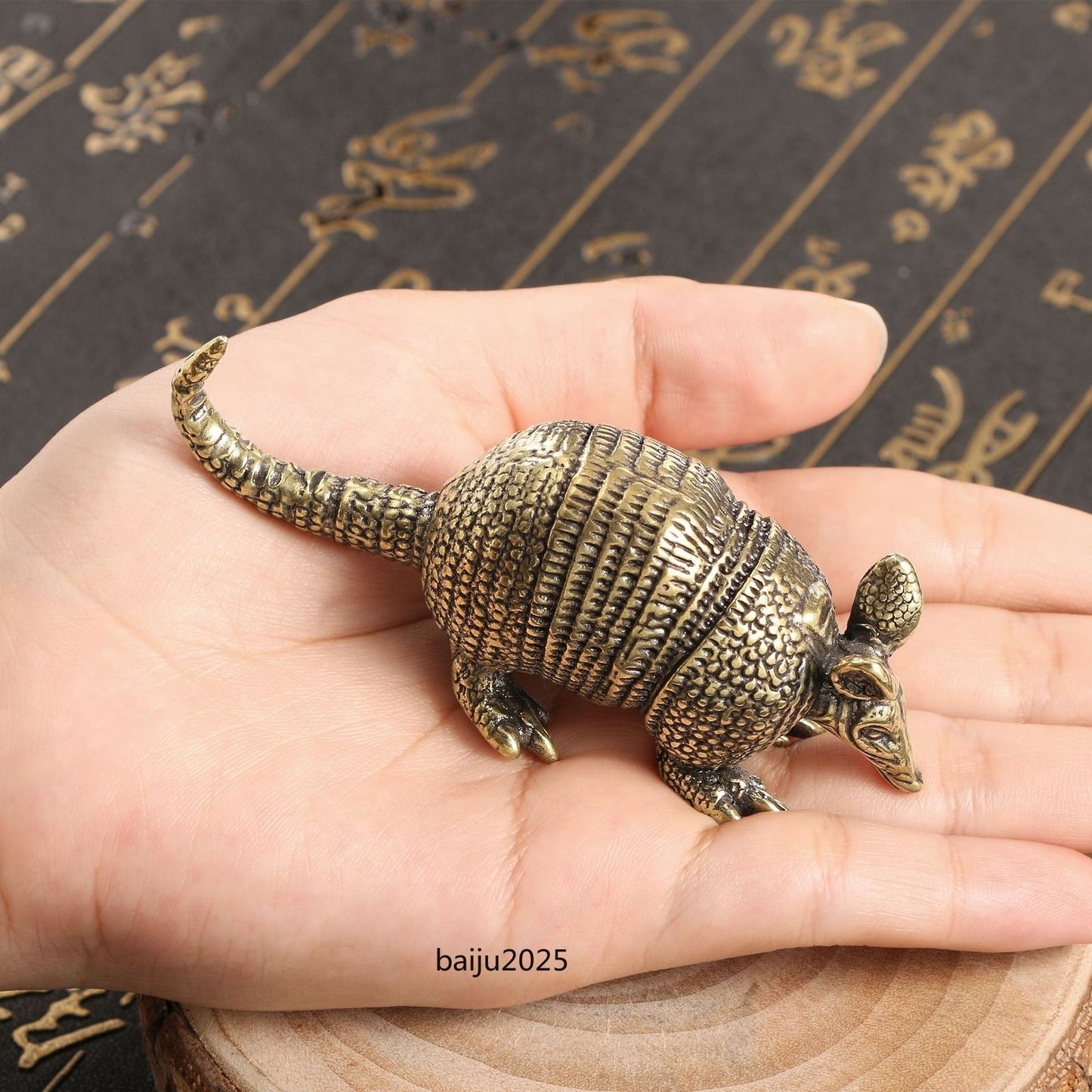 Lovely armadillo brass statue ornament collect animal figurine tea pet decor toy