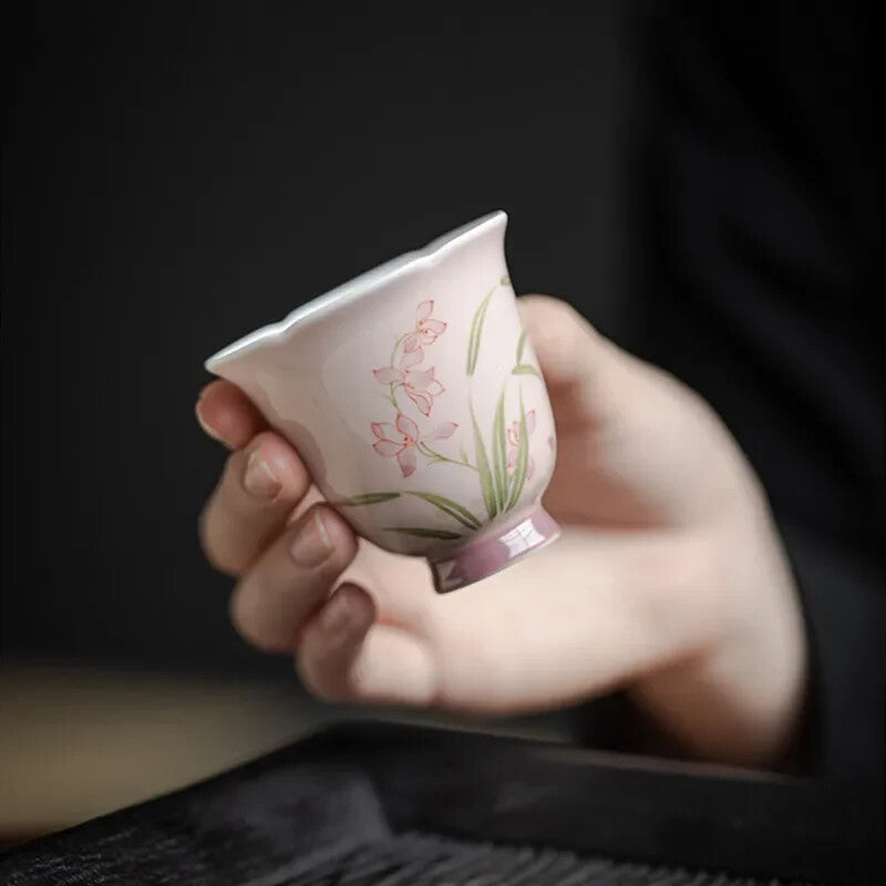 1pc Hand-painted Orchid Chinese Ceramic Teacup Home Exquisite Tea Cup Tea Set