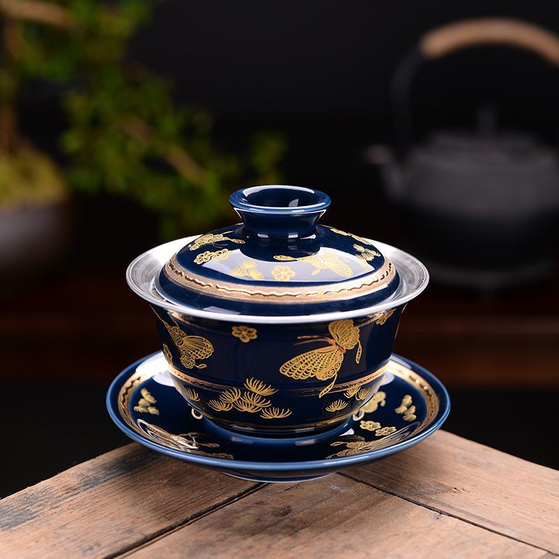 150ml Boutique Jingdezhen Pure Silver Bowl Porcelain Kung Fu Tea Set Gaiwan