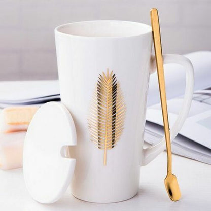 500ml Couple Cup 15x8.5cm Ceramic Coffee Mugs With Spoon & Cover Drinkware Gifts