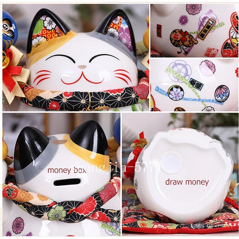 Ceramic Lucky Cat Maneki Neko Fortune Cat Statue FengShui Ornaments Handicraft