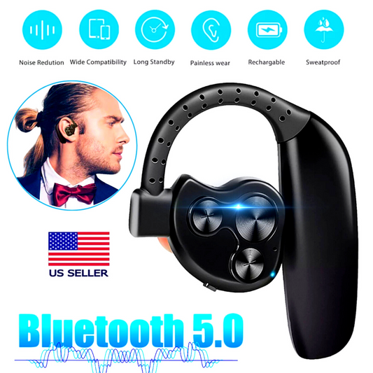 Bluetooth 5.0 Earpiece Wireless Headset Noise Cancelling Driving Trucker Earbud