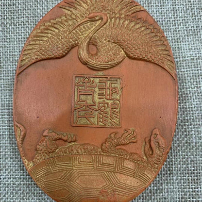 Cinnabar Huizhou Ink Stick Turtle Crane Pattern Vintage Calligraphy Block