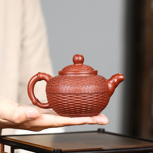 China Yixing Zisha Pottery Clovershrub Clay Handmade 250cc Bamboo Grain Teapot