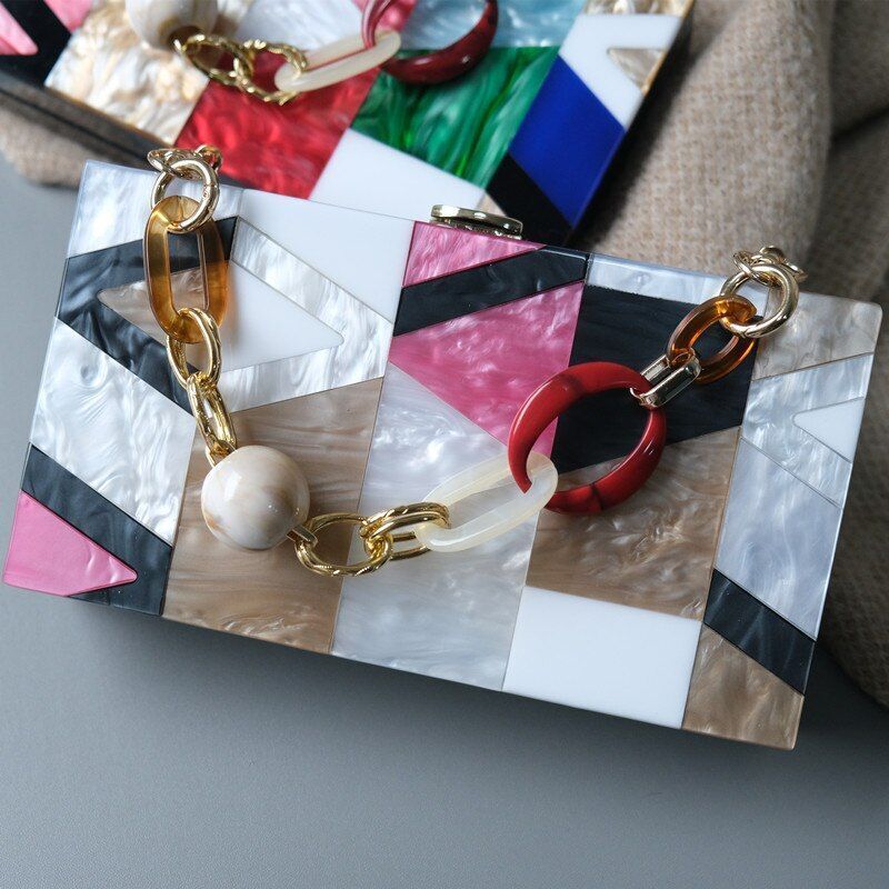 Women Messenger Bags Fashion Luxury Acrylic Geometric Patchwork Handbags Clutch