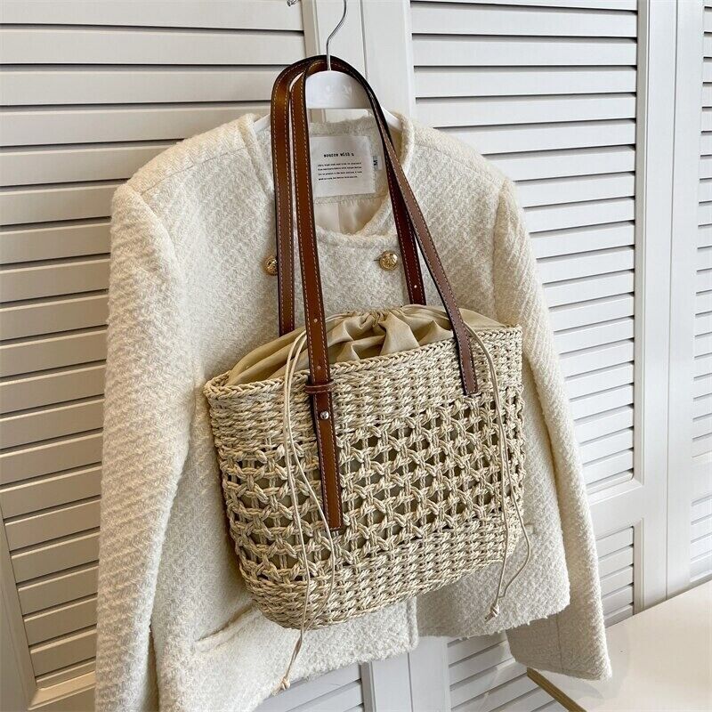 Tote Straw Summer Bag Beach Handbag Woven Women Rattan Shoulder Purse Wicker
