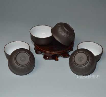 Cups 6 Pcs/lot 50ml Kungfu Teacup Lotus Carved Cup Zisha Purple Clay Cup Of Tea