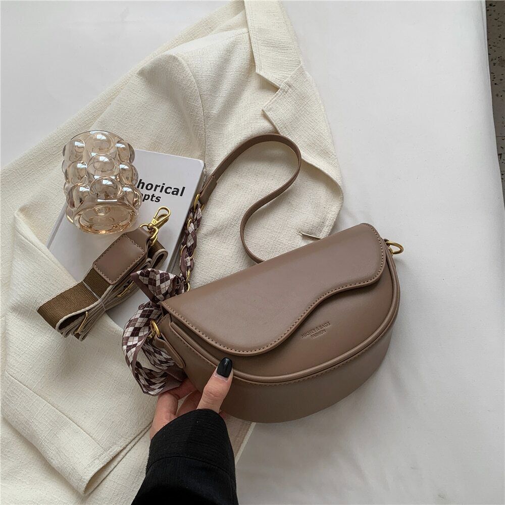 Saddle Small Shoulder Crossbody Women Wide Strap Ladies Handbags