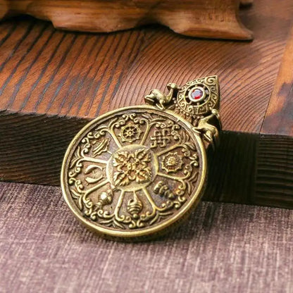 Vintage Brass Buddhist Tantra Eight Diagrams Keychain Zodiac Amulet Pendant