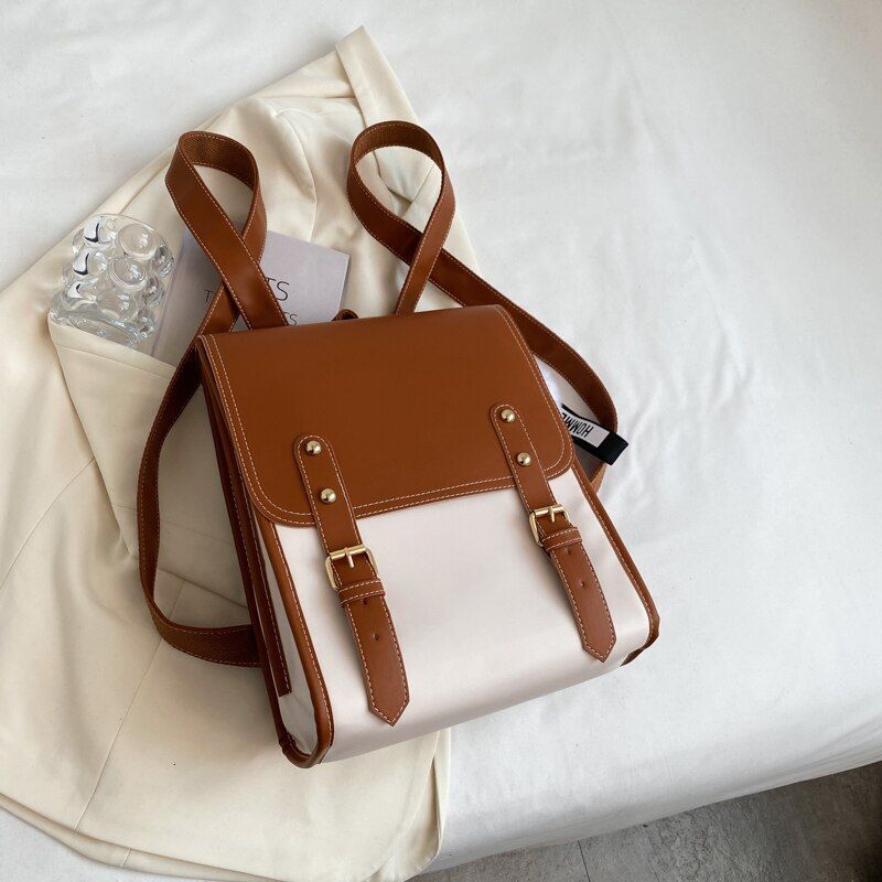Women Backpack Travel Large Leather Handbag School Bag Bookbag 20-35 L 1PC Beige