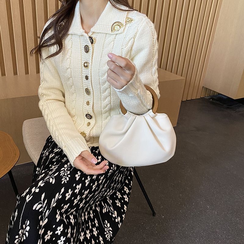 Shoulder Bags Wooden Handle Handbag Synthetic Leather Crossbody Bag Small Purses