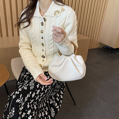 Shoulder Bags Wooden Handle Handbag Synthetic Leather Crossbody Bag Small Purses