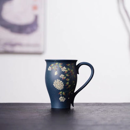80ml Yixing Purple Clay Handpainted Hydrangea Cup Master Cup Kungfu Teaware