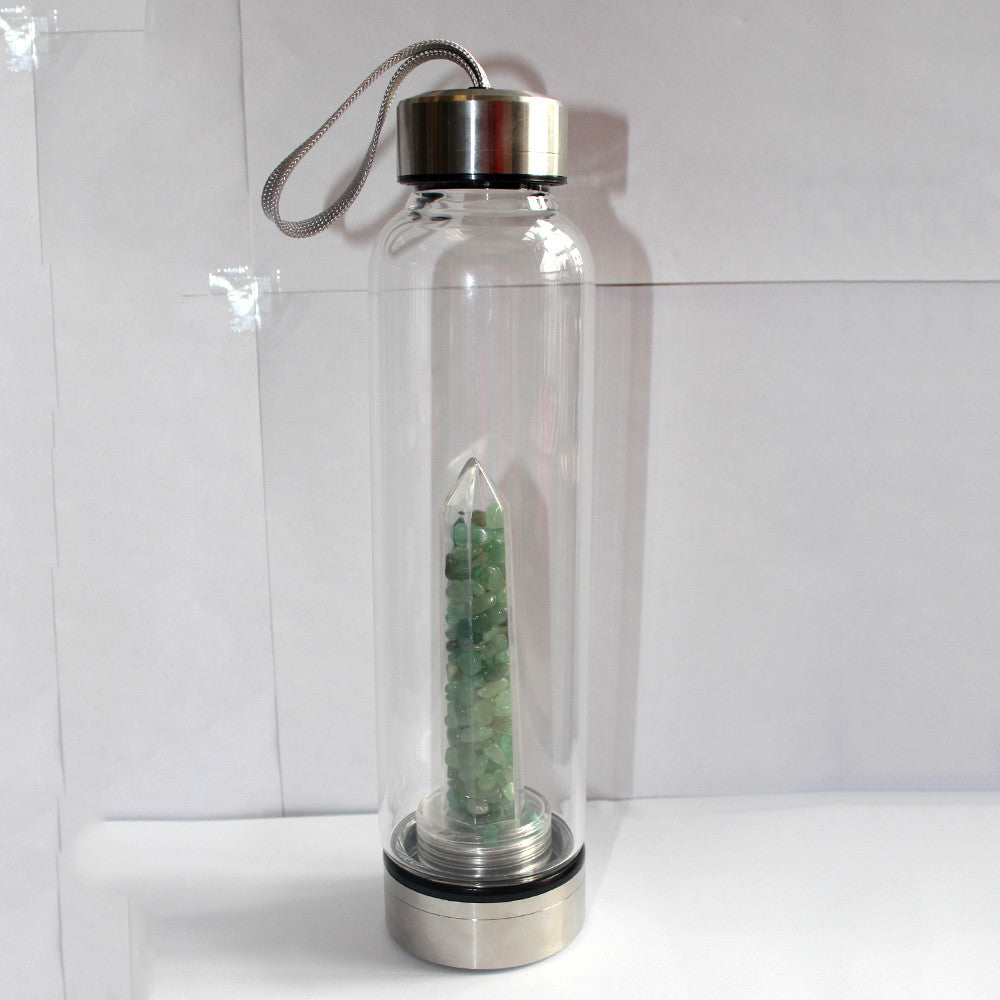 Natural Quartz Crystal Gravel Gemstone Healing Glass Energy Elixir Water Bottle