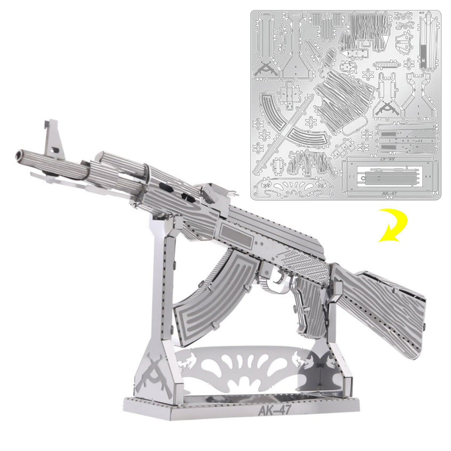 1:80 Scale Unassembled Metal 3D Model Kit AK 47 Puzzle Toy DIY Building Gift