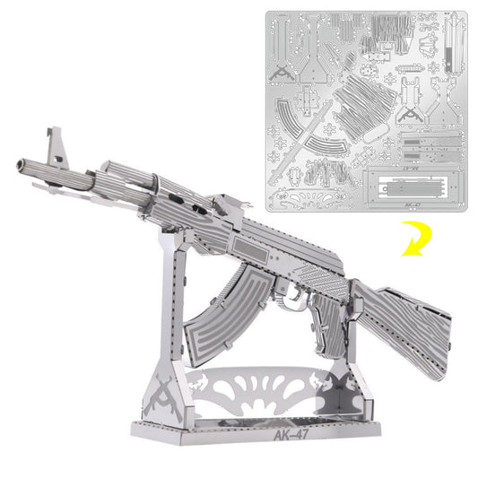 1:80 Scale Unassembled Metal 3D Model Kit AK 47 Puzzle Toy DIY Building Gift