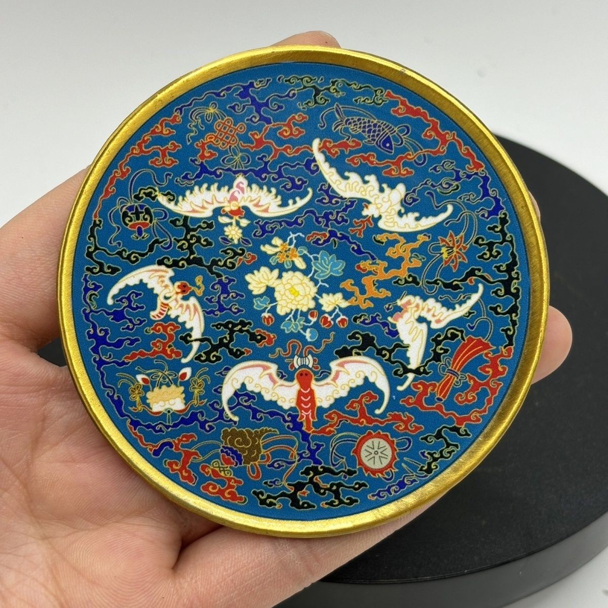 2pcs Vintage Qianlong Enamel Teacup Coaster 7.7cm Brass Collectible