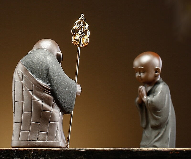 2 Pcs Chinese Porcelain Old Little Monk Statue Buddha Buddhism Zen Figure Decor