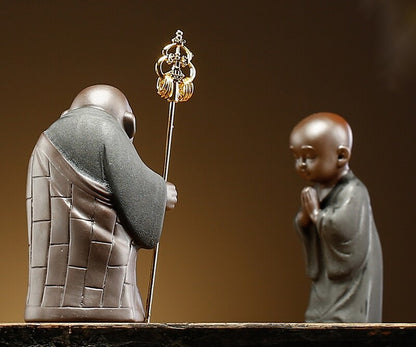 2 Pcs Chinese Porcelain Old Little Monk Statue Buddha Buddhism Zen Figure Decor
