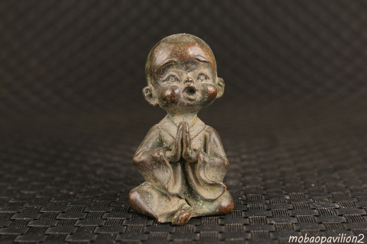 Old Bronze Monk Buddha Statue Noble Table Decoration