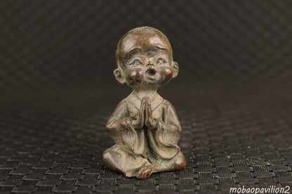Old Bronze Monk Buddha Statue Noble Table Decoration