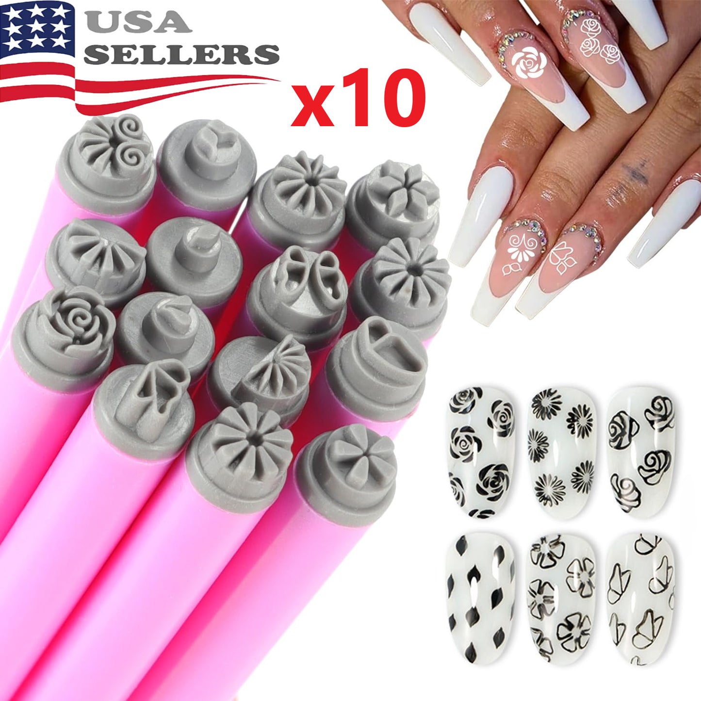 10Pcs DIY Nail Nail Art Stamp Pen Set Art Dotting Tools Set for Girls Women