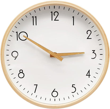 Analog Round Wooden Wall Clock Battery Operated Silent Non Ticking Decor 10 Inch