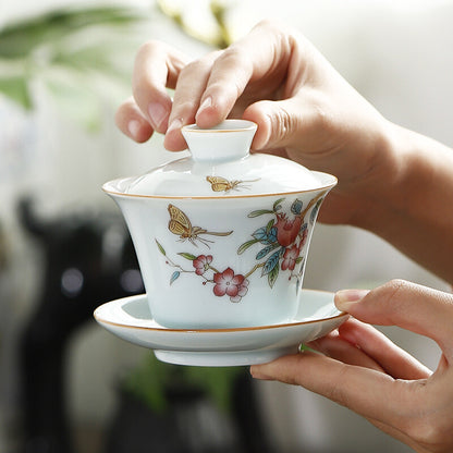 Ceramic Gaiwan Handpainted Tureen Porcelain Cup Bowl Saucer Sancai Tea Bowl New