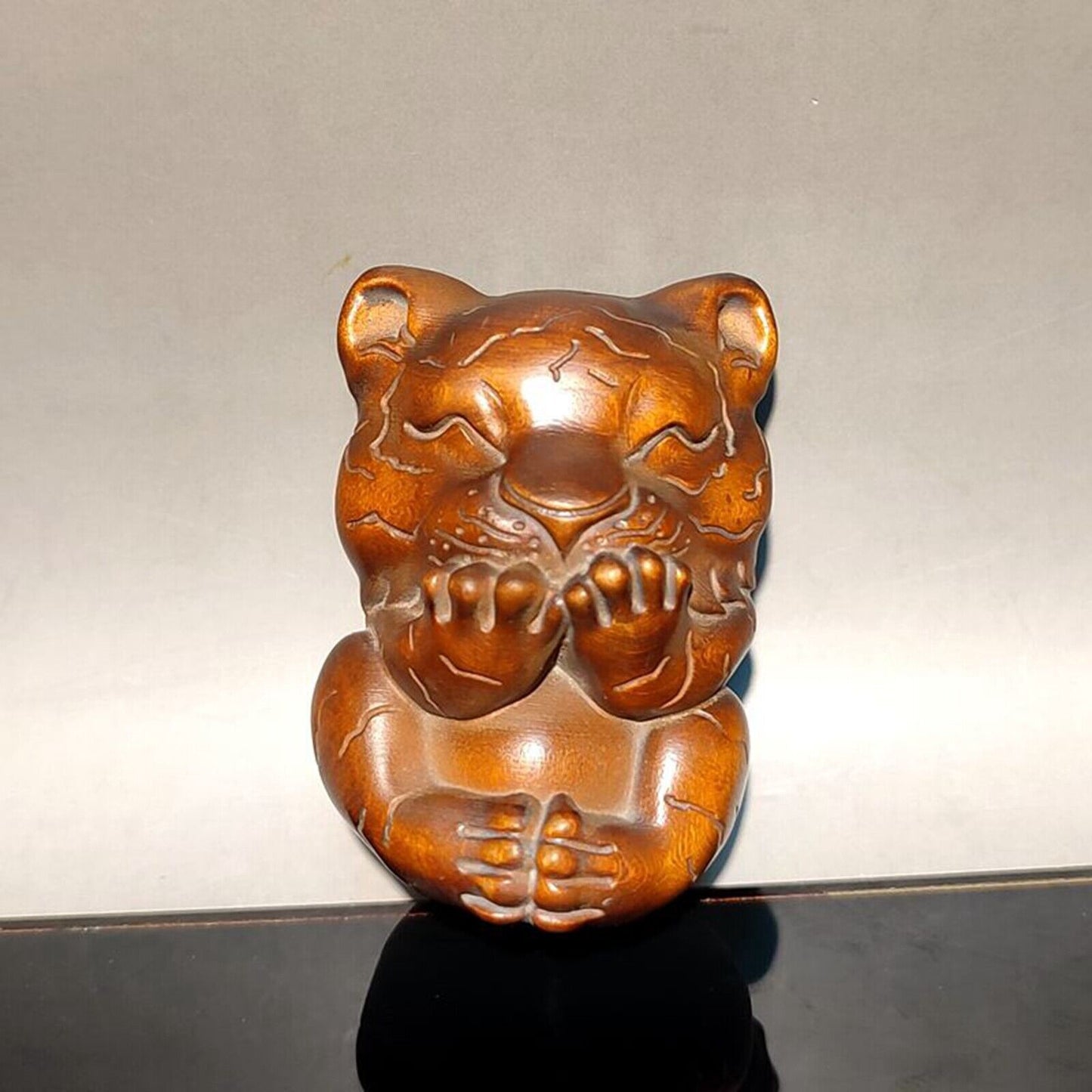 Chinese Boxwood Wooden Statue Statuette Animal cute Tiger home decor sculpture