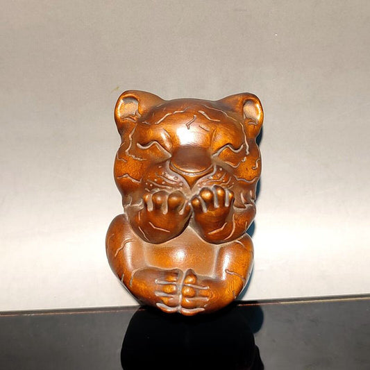 Chinese Boxwood Wooden Statue Statuette Animal cute Tiger home decor sculpture