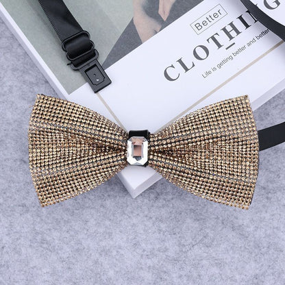 Men Rhinestone Bow Tie Shining Crystal Collar Bowtie Luxury Wedding Banquet Knot