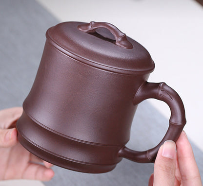 Chinese Yixing Zisha Purple Clay Handmade Bamboo Joint Gongfu Teacup Water Mug
