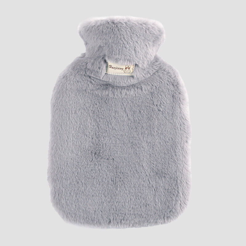 2L Large Hot Water Bottle Bag w/ Soft Warm Plush Cover Furry Hot Water Bag Pouch