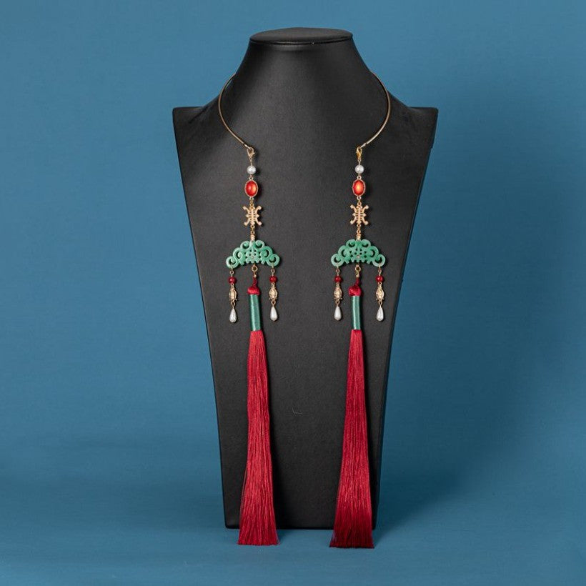 Double Tassel Necklace 38cm Hanfu Collar Vintage Chinese Style Handmade Jewelry