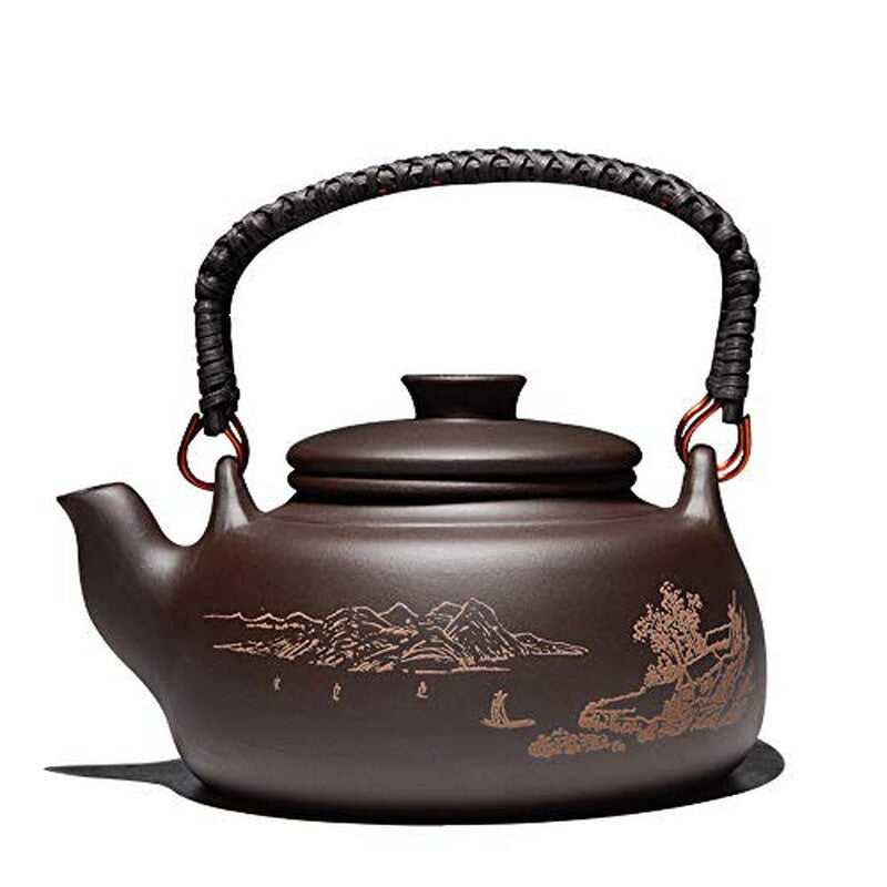 600ml Chinese Kung Fu Tea Pot Filter Creative Handle Purple Clay Home Teapot