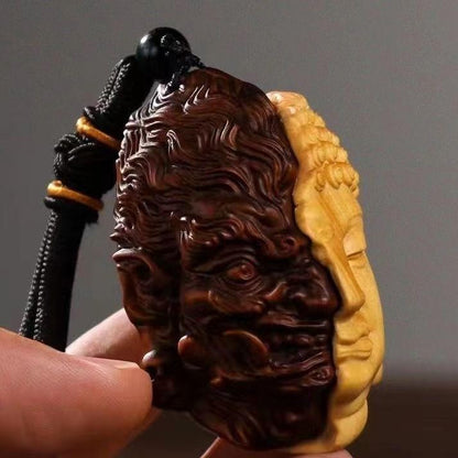 Thuja & Boxwood Between Good & Evil Hand Piece 2.36in Carving