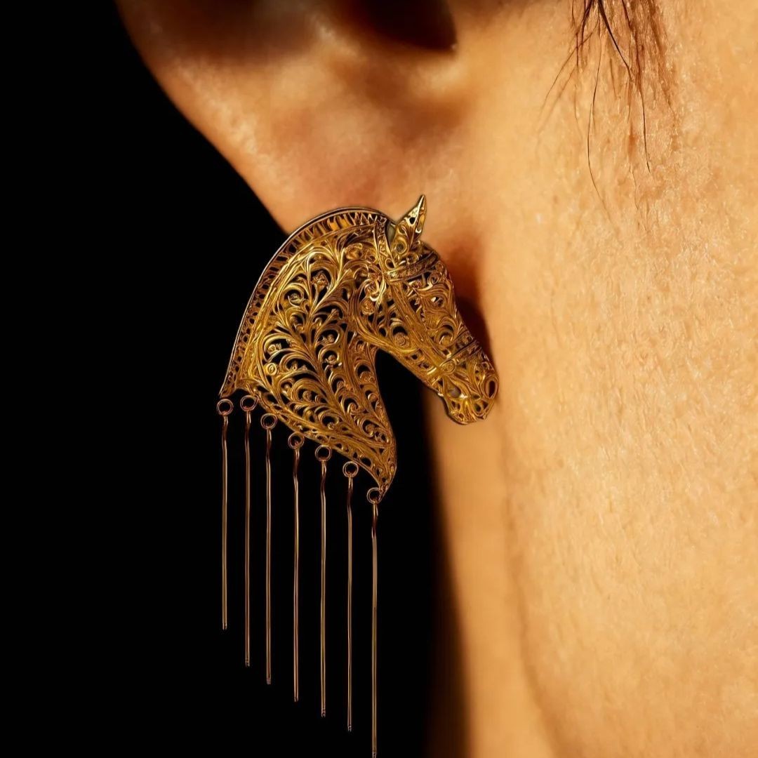 Vintage Baroque Horse Tassel Earrings Year of the Horse Luxury Pair