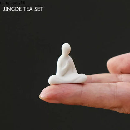 Chinese White Porcelain Tea Pet Mini Fingertip Buddha Monk Statue Ornaments