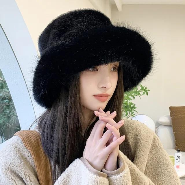 Womens Real Rabbit/Rex Fur Hat Bowler Hat Warm Beanie W Fox Fur Brim