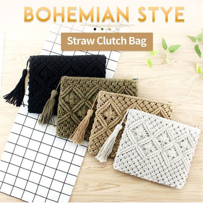 Bohemian Straw Woven Clutches Bag Fashionable Tassel Causal Handbag Vintage Bag