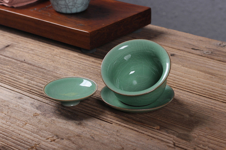 Real Longquan Celadon Gaiwan China Tea Bowl Porcelain Cup Saucer Marked Tea Bowl