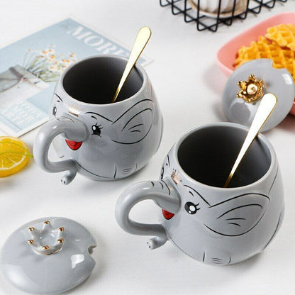 Creative Drinkware Cup Cartoon Stereo Elephant Ceramic Coffee Mug with Lid Spoon